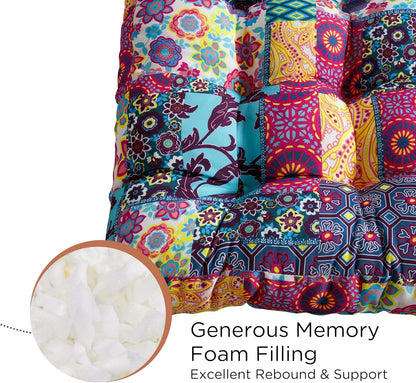 Meditation Floor Pillow Set of 2, Large Pillows Seating for Adults and Teens, Bohemian Cushion for Fireplace Yoga Living Room Sitting, Memory Foam Added, 22x22 Inch Indigo Elephant