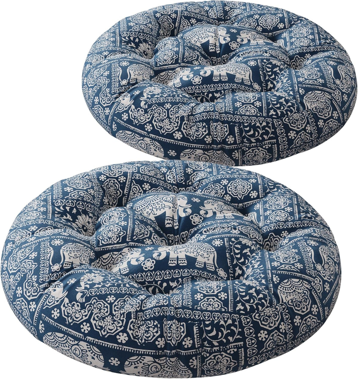 Meditation Floor Pillow Set of 2, Large Pillows Seating for Adults and Teens, Bohemian Cushion for Fireplace Yoga Living Room Sitting, Memory Foam Added, 22x22 Inch Indigo Elephant