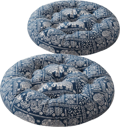 Meditation Floor Pillow Set of 2, Large Pillows Seating for Adults and Teens, Bohemian Cushion for Fireplace Yoga Living Room Sitting, Memory Foam Added, 22x22 Inch Indigo Elephant