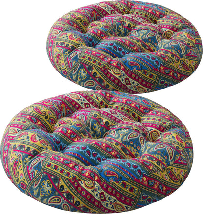 Meditation Floor Pillow Set of 2, Large Pillows Seating for Adults and Teens, Bohemian Cushion for Fireplace Yoga Living Room Sitting, Memory Foam Added, 22x22 Inch Indigo Elephant