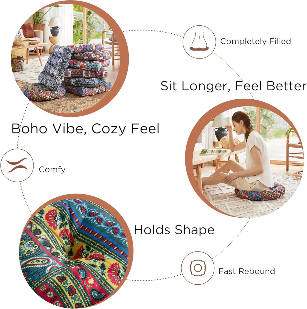 Meditation Floor Pillow Set of 2, Large Pillows Seating for Adults and Teens, Bohemian Cushion for Fireplace Yoga Living Room Sitting, Memory Foam Added, 22x22 Inch Indigo Elephant