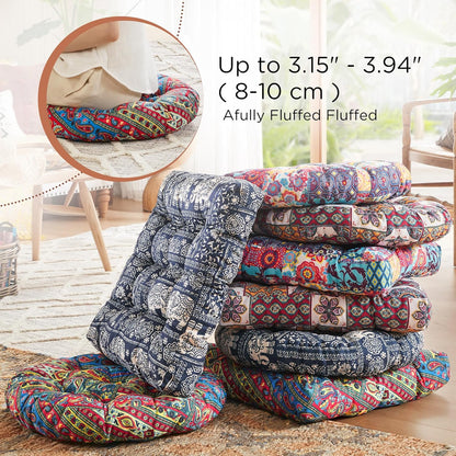 Meditation Floor Pillow Set of 2, Large Pillows Seating for Adults and Teens, Bohemian Cushion for Fireplace Yoga Living Room Sitting, Memory Foam Added, 22x22 Inch Indigo Elephant