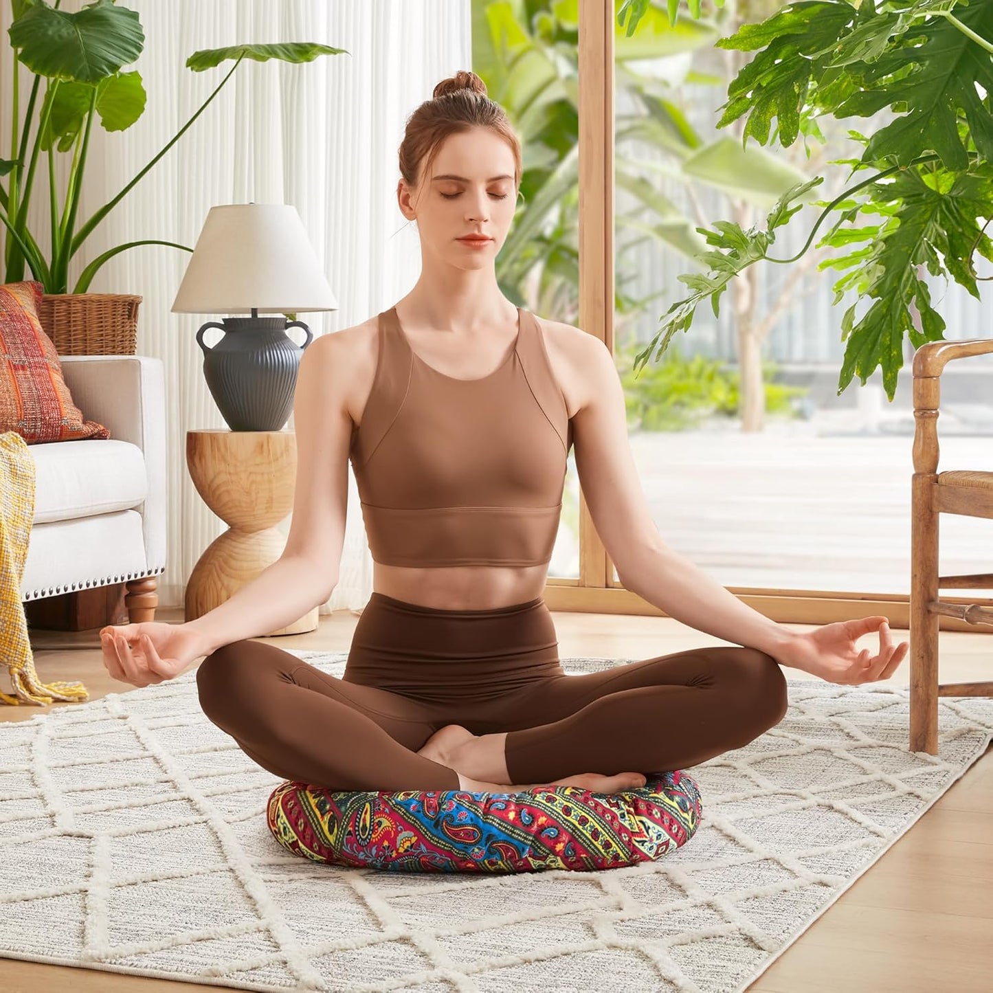 Meditation Floor Pillow Set of 2, Large Pillows Seating for Adults and Teens, Bohemian Cushion for Fireplace Yoga Living Room Sitting, Memory Foam Added, 22x22 Inch Indigo Elephant
