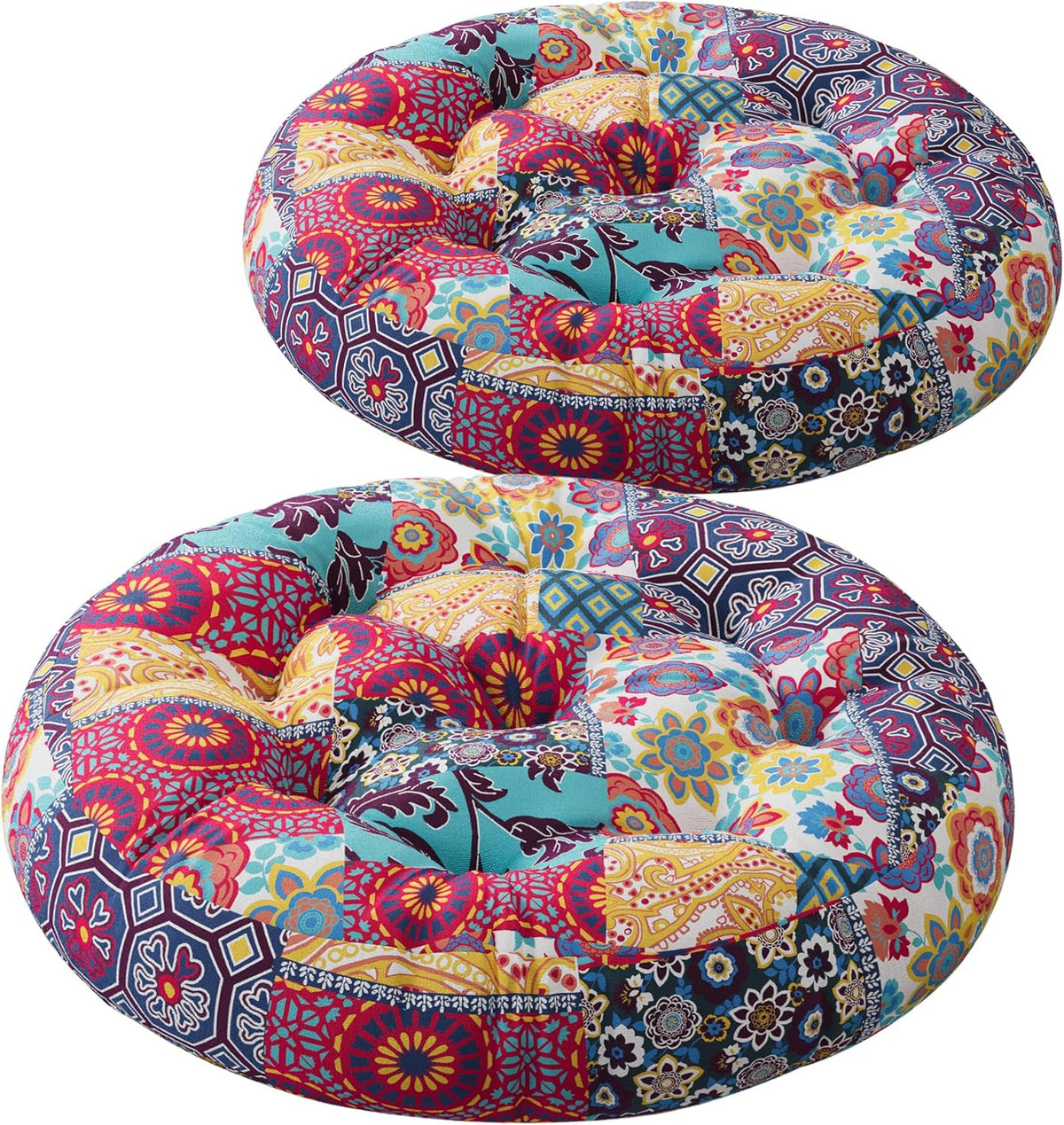 Meditation Floor Pillow Set of 2, Large Pillows Seating for Adults and Teens, Bohemian Cushion for Fireplace Yoga Living Room Sitting, Memory Foam Added, 22x22 Inch Indigo Elephant