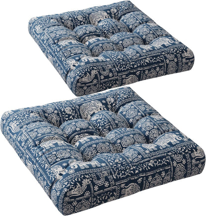Meditation Floor Pillow Set of 2, Large Pillows Seating for Adults and Teens, Bohemian Cushion for Fireplace Yoga Living Room Sitting, Memory Foam Added, 22x22 Inch Indigo Elephant