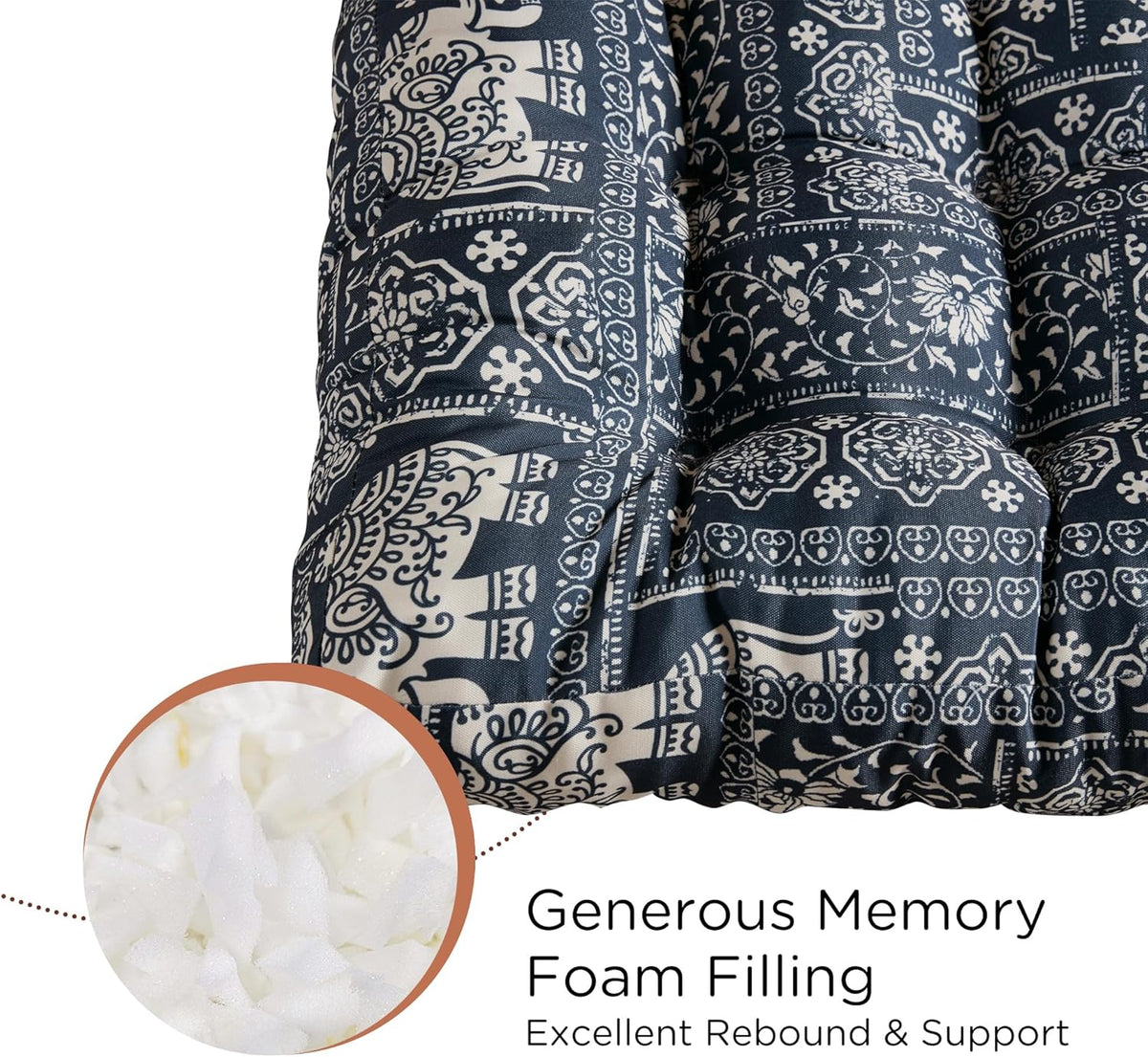 Meditation Floor Pillow Set of 2, Large Pillows Seating for Adults and Teens, Bohemian Cushion for Fireplace Yoga Living Room Sitting, Memory Foam Added, 22x22 Inch Indigo Elephant