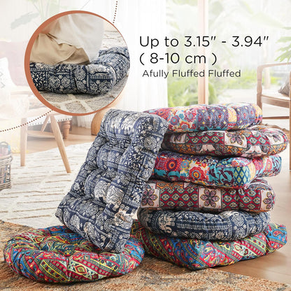 Meditation Floor Pillow Set of 2, Large Pillows Seating for Adults and Teens, Bohemian Cushion for Fireplace Yoga Living Room Sitting, Memory Foam Added, 22x22 Inch Indigo Elephant