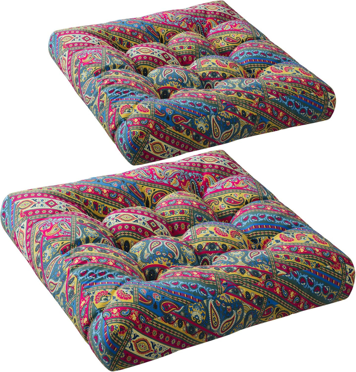 Meditation Floor Pillow Set of 2, Large Pillows Seating for Adults and Teens, Bohemian Cushion for Fireplace Yoga Living Room Sitting, Memory Foam Added, 22x22 Inch Indigo Elephant