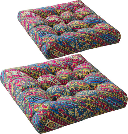 Meditation Floor Pillow Set of 2, Large Pillows Seating for Adults and Teens, Bohemian Cushion for Fireplace Yoga Living Room Sitting, Memory Foam Added, 22x22 Inch Indigo Elephant