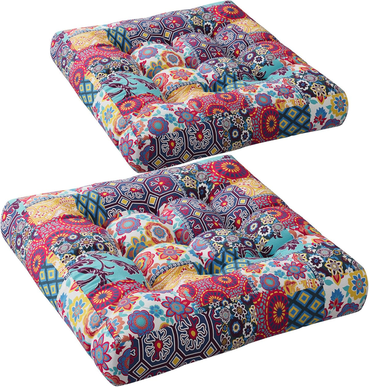 Meditation Floor Pillow Set of 2, Large Pillows Seating for Adults and Teens, Bohemian Cushion for Fireplace Yoga Living Room Sitting, Memory Foam Added, 22x22 Inch Indigo Elephant