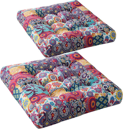 Meditation Floor Pillow Set of 2, Large Pillows Seating for Adults and Teens, Bohemian Cushion for Fireplace Yoga Living Room Sitting, Memory Foam Added, 22x22 Inch Indigo Elephant