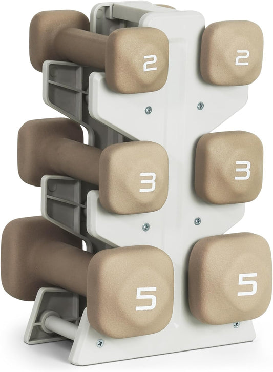 Neoprene Dumbbell Set with Storage Rack – Non-Slip, Anti-Roll Hand Weights for Home Gym Workouts | 20 lb, 32 lb, 50 lb, 60 lb & 100 lb Options