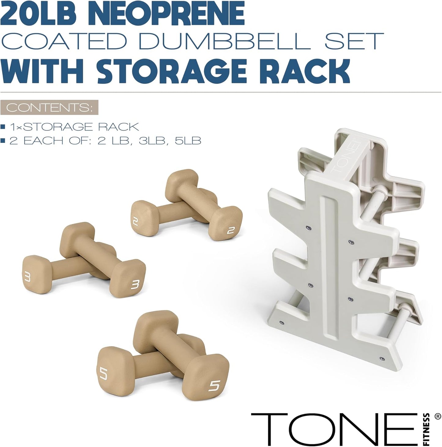 Neoprene Dumbbell Set with Storage Rack – Non-Slip, Anti-Roll Hand Weights for Home Gym Workouts | 20 lb, 32 lb, 50 lb, 60 lb & 100 lb Options