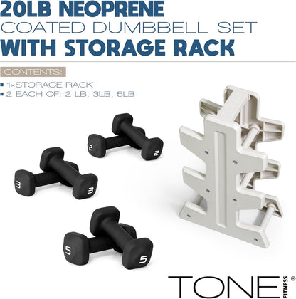 Neoprene Dumbbell Set with Storage Rack – Non-Slip, Anti-Roll Hand Weights for Home Gym Workouts | 20 lb, 32 lb, 50 lb, 60 lb & 100 lb Options