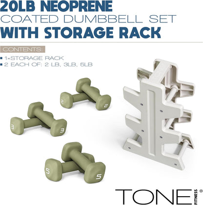 Neoprene Dumbbell Set with Storage Rack – Non-Slip, Anti-Roll Hand Weights for Home Gym Workouts | 20 lb, 32 lb, 50 lb, 60 lb & 100 lb Options