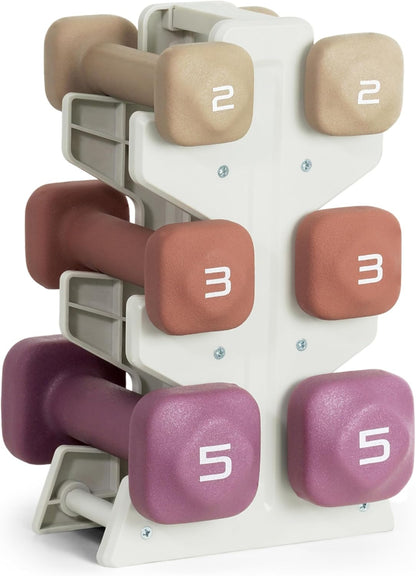 Neoprene Dumbbell Set with Storage Rack – Non-Slip, Anti-Roll Hand Weights for Home Gym Workouts | 20 lb, 32 lb, 50 lb, 60 lb & 100 lb Options