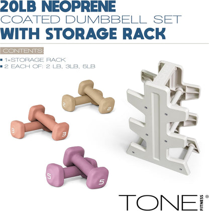 Neoprene Dumbbell Set with Storage Rack – Non-Slip, Anti-Roll Hand Weights for Home Gym Workouts | 20 lb, 32 lb, 50 lb, 60 lb & 100 lb Options