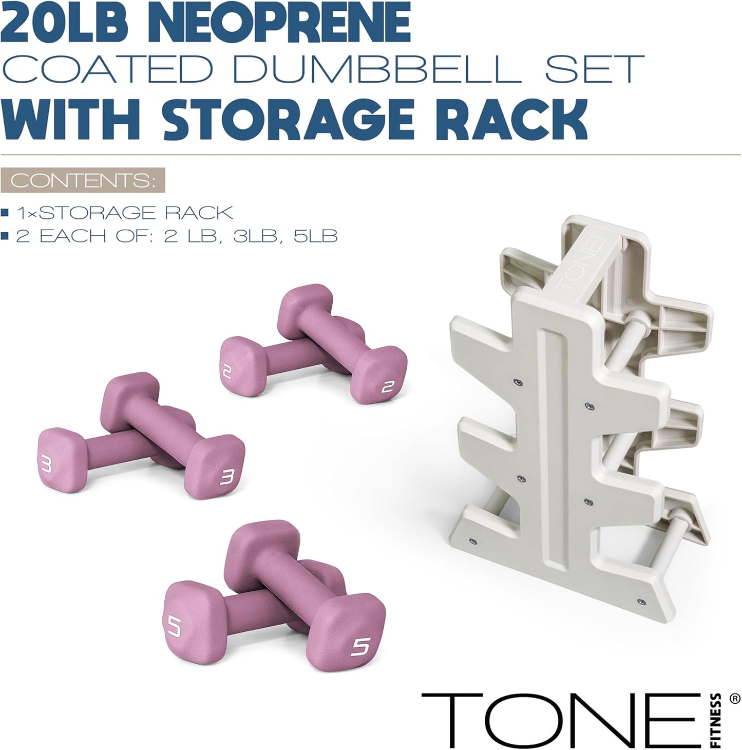 Neoprene Dumbbell Set with Storage Rack – Non-Slip, Anti-Roll Hand Weights for Home Gym Workouts | 20 lb, 32 lb, 50 lb, 60 lb & 100 lb Options