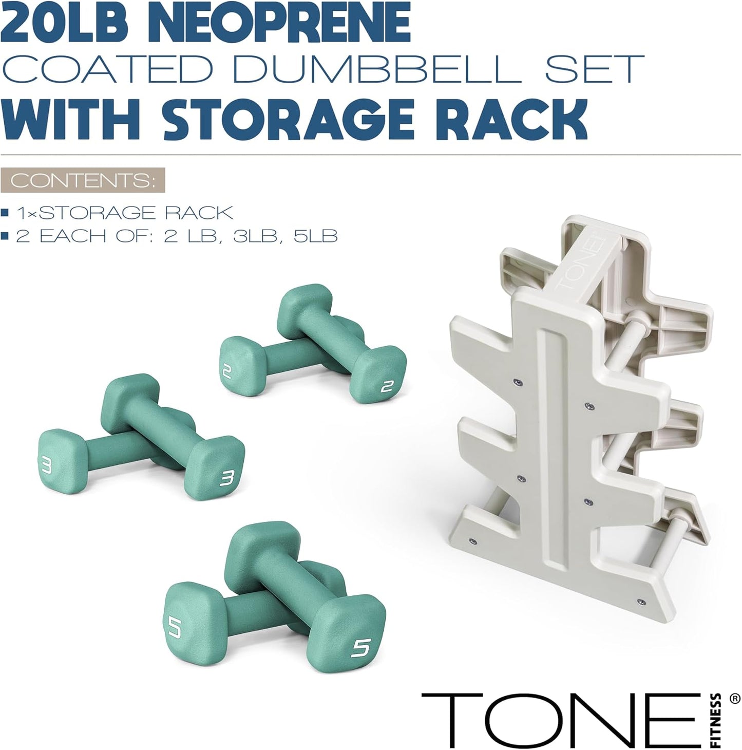 Neoprene Dumbbell Set with Storage Rack – Non-Slip, Anti-Roll Hand Weights for Home Gym Workouts | 20 lb, 32 lb, 50 lb, 60 lb & 100 lb Options