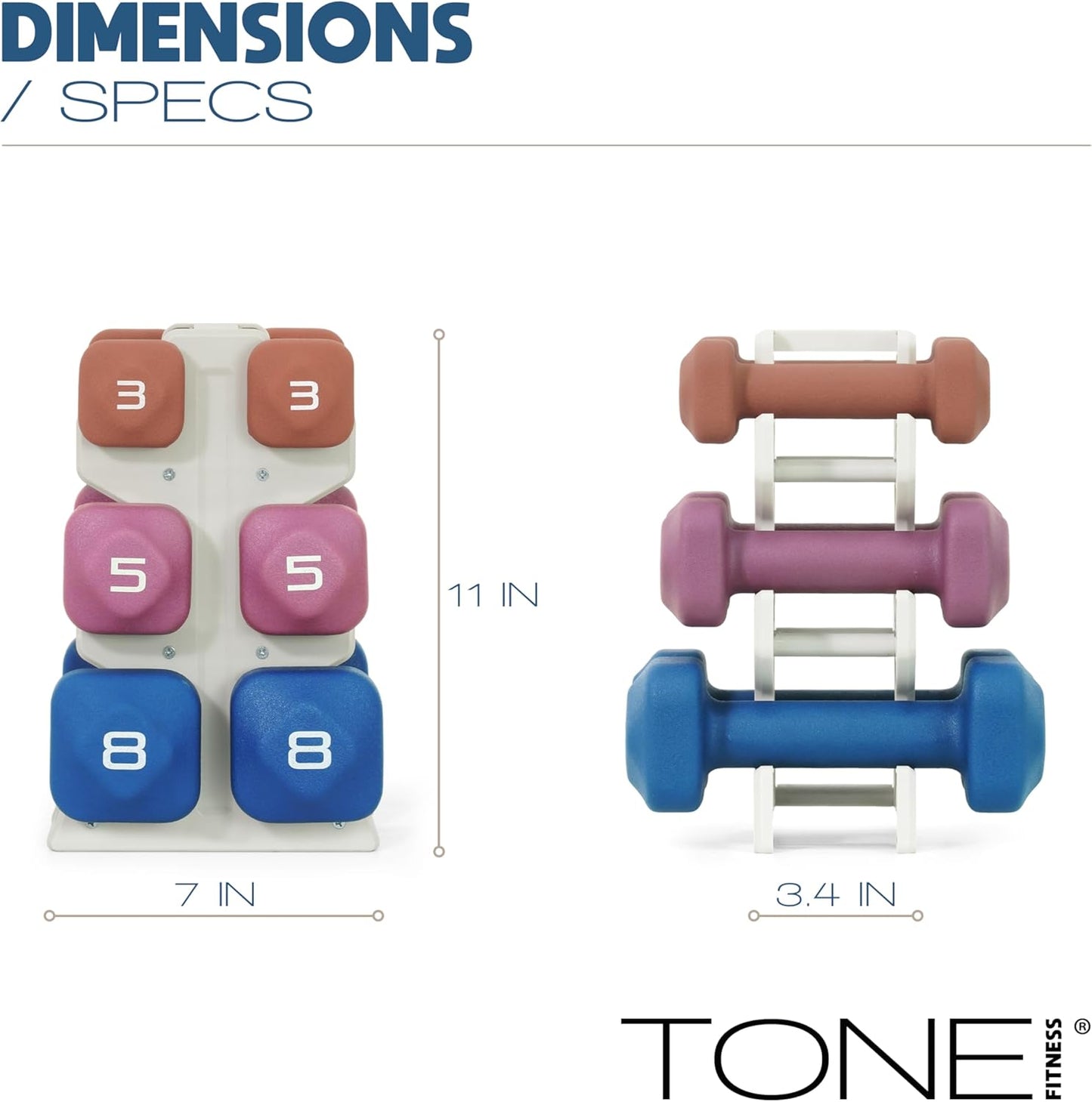 Neoprene Dumbbell Set with Storage Rack – Non-Slip, Anti-Roll Hand Weights for Home Gym Workouts | 20 lb, 32 lb, 50 lb, 60 lb & 100 lb Options