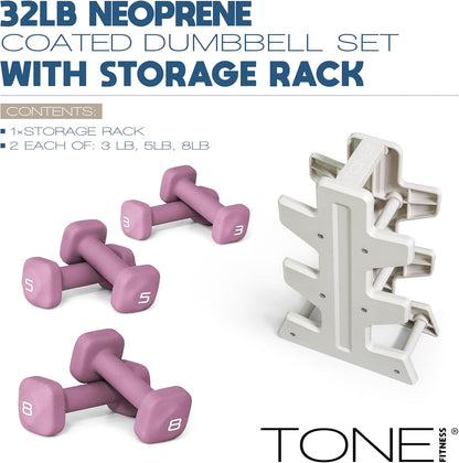 Neoprene Dumbbell Set with Storage Rack – Non-Slip, Anti-Roll Hand Weights for Home Gym Workouts | 20 lb, 32 lb, 50 lb, 60 lb & 100 lb Options