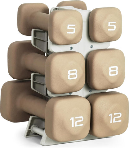 Neoprene Dumbbell Set with Storage Rack – Non-Slip, Anti-Roll Hand Weights for Home Gym Workouts | 20 lb, 32 lb, 50 lb, 60 lb & 100 lb Options