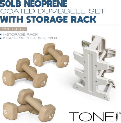 Neoprene Dumbbell Set with Storage Rack – Non-Slip, Anti-Roll Hand Weights for Home Gym Workouts | 20 lb, 32 lb, 50 lb, 60 lb & 100 lb Options