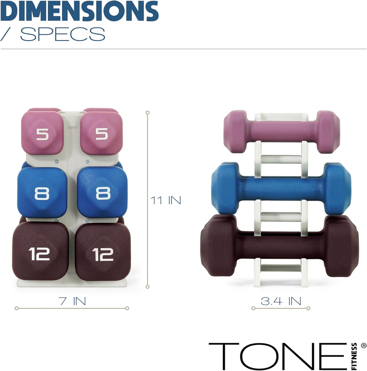Neoprene Dumbbell Set with Storage Rack – Non-Slip, Anti-Roll Hand Weights for Home Gym Workouts | 20 lb, 32 lb, 50 lb, 60 lb & 100 lb Options