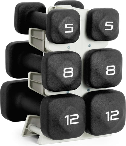 Neoprene Dumbbell Set with Storage Rack – Non-Slip, Anti-Roll Hand Weights for Home Gym Workouts | 20 lb, 32 lb, 50 lb, 60 lb & 100 lb Options