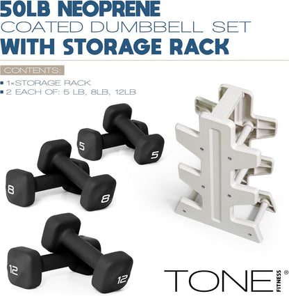 Neoprene Dumbbell Set with Storage Rack – Non-Slip, Anti-Roll Hand Weights for Home Gym Workouts | 20 lb, 32 lb, 50 lb, 60 lb & 100 lb Options