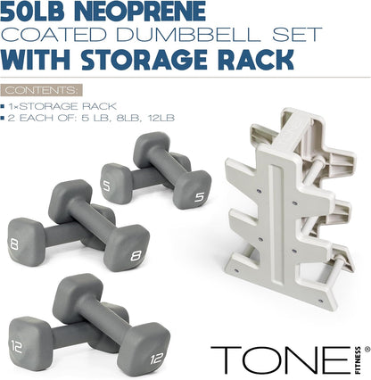 Neoprene Dumbbell Set with Storage Rack – Non-Slip, Anti-Roll Hand Weights for Home Gym Workouts | 20 lb, 32 lb, 50 lb, 60 lb & 100 lb Options