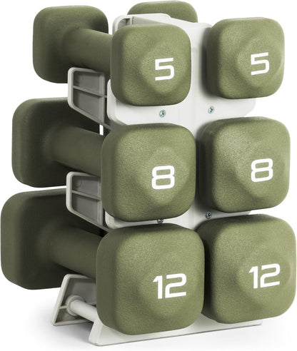 Neoprene Dumbbell Set with Storage Rack – Non-Slip, Anti-Roll Hand Weights for Home Gym Workouts | 20 lb, 32 lb, 50 lb, 60 lb & 100 lb Options