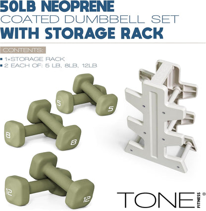 Neoprene Dumbbell Set with Storage Rack – Non-Slip, Anti-Roll Hand Weights for Home Gym Workouts | 20 lb, 32 lb, 50 lb, 60 lb & 100 lb Options