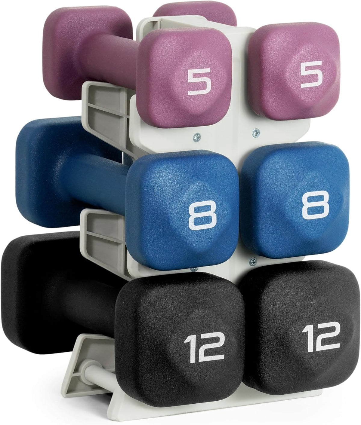 Neoprene Dumbbell Set with Storage Rack – Non-Slip, Anti-Roll Hand Weights for Home Gym Workouts | 20 lb, 32 lb, 50 lb, 60 lb & 100 lb Options