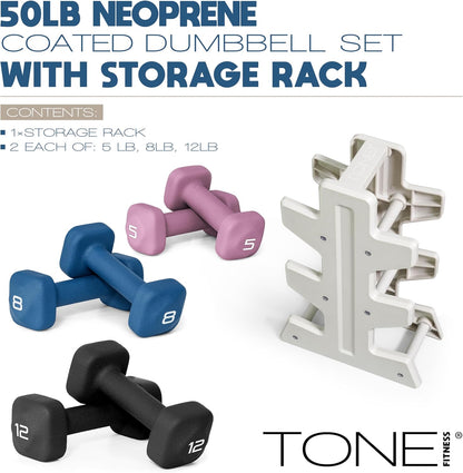 Neoprene Dumbbell Set with Storage Rack – Non-Slip, Anti-Roll Hand Weights for Home Gym Workouts | 20 lb, 32 lb, 50 lb, 60 lb & 100 lb Options