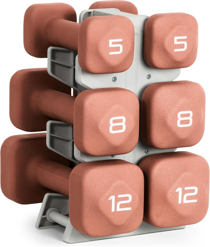 Neoprene Dumbbell Set with Storage Rack – Non-Slip, Anti-Roll Hand Weights for Home Gym Workouts | 20 lb, 32 lb, 50 lb, 60 lb & 100 lb Options