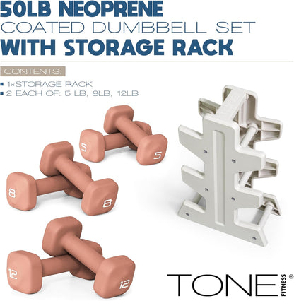 Neoprene Dumbbell Set with Storage Rack – Non-Slip, Anti-Roll Hand Weights for Home Gym Workouts | 20 lb, 32 lb, 50 lb, 60 lb & 100 lb Options
