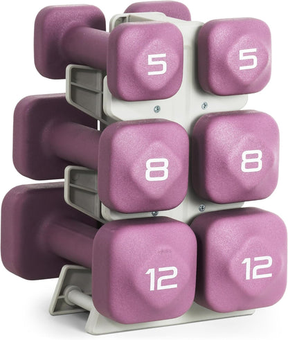 Neoprene Dumbbell Set with Storage Rack – Non-Slip, Anti-Roll Hand Weights for Home Gym Workouts | 20 lb, 32 lb, 50 lb, 60 lb & 100 lb Options