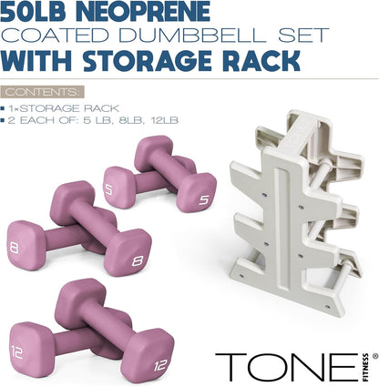 Neoprene Dumbbell Set with Storage Rack – Non-Slip, Anti-Roll Hand Weights for Home Gym Workouts | 20 lb, 32 lb, 50 lb, 60 lb & 100 lb Options