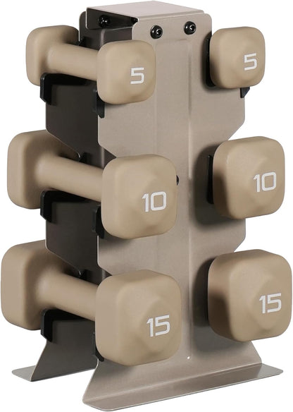 Neoprene Dumbbell Set with Storage Rack – Non-Slip, Anti-Roll Hand Weights for Home Gym Workouts | 20 lb, 32 lb, 50 lb, 60 lb & 100 lb Options