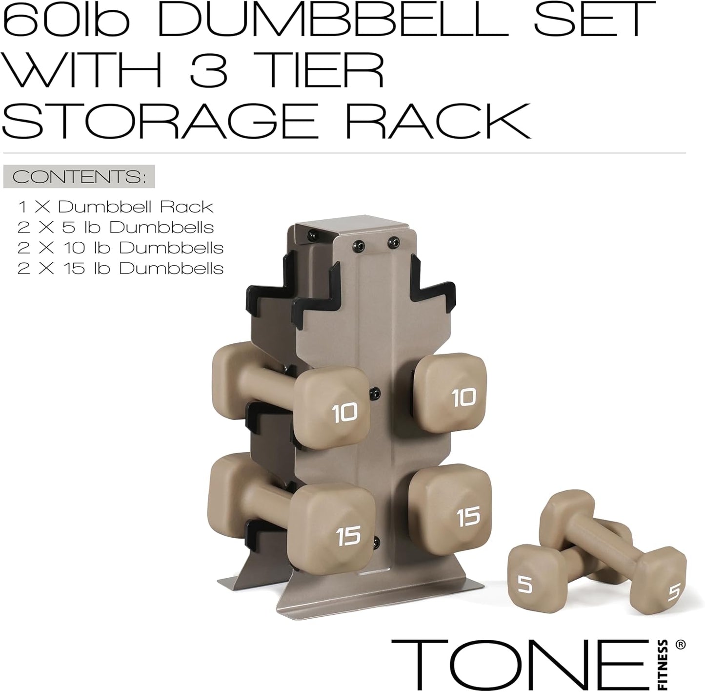 Neoprene Dumbbell Set with Storage Rack – Non-Slip, Anti-Roll Hand Weights for Home Gym Workouts | 20 lb, 32 lb, 50 lb, 60 lb & 100 lb Options