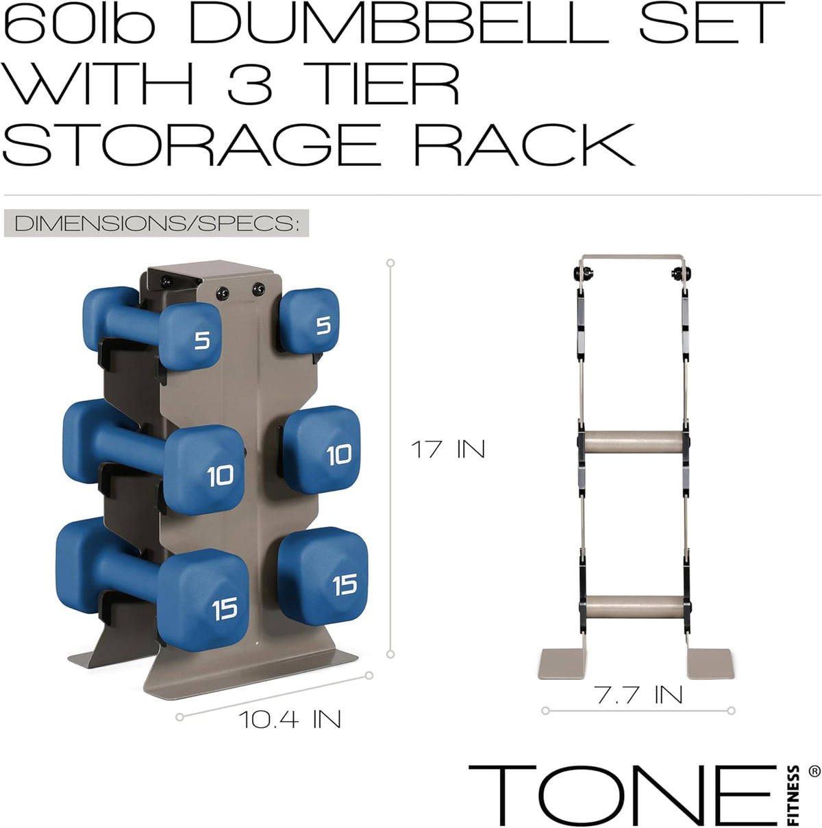 Neoprene Dumbbell Set with Storage Rack – Non-Slip, Anti-Roll Hand Weights for Home Gym Workouts | 20 lb, 32 lb, 50 lb, 60 lb & 100 lb Options