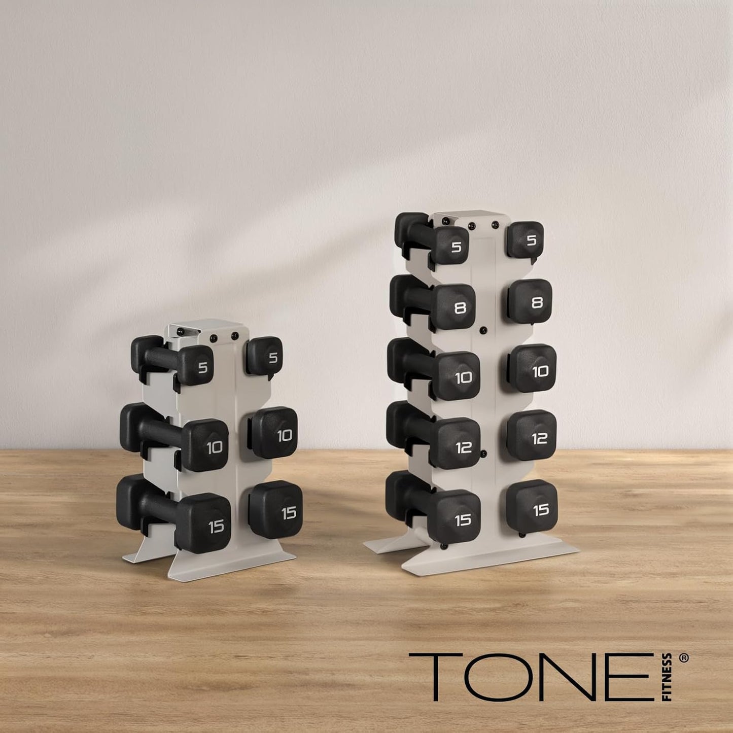 Neoprene Dumbbell Set with Storage Rack – Non-Slip, Anti-Roll Hand Weights for Home Gym Workouts | 20 lb, 32 lb, 50 lb, 60 lb & 100 lb Options