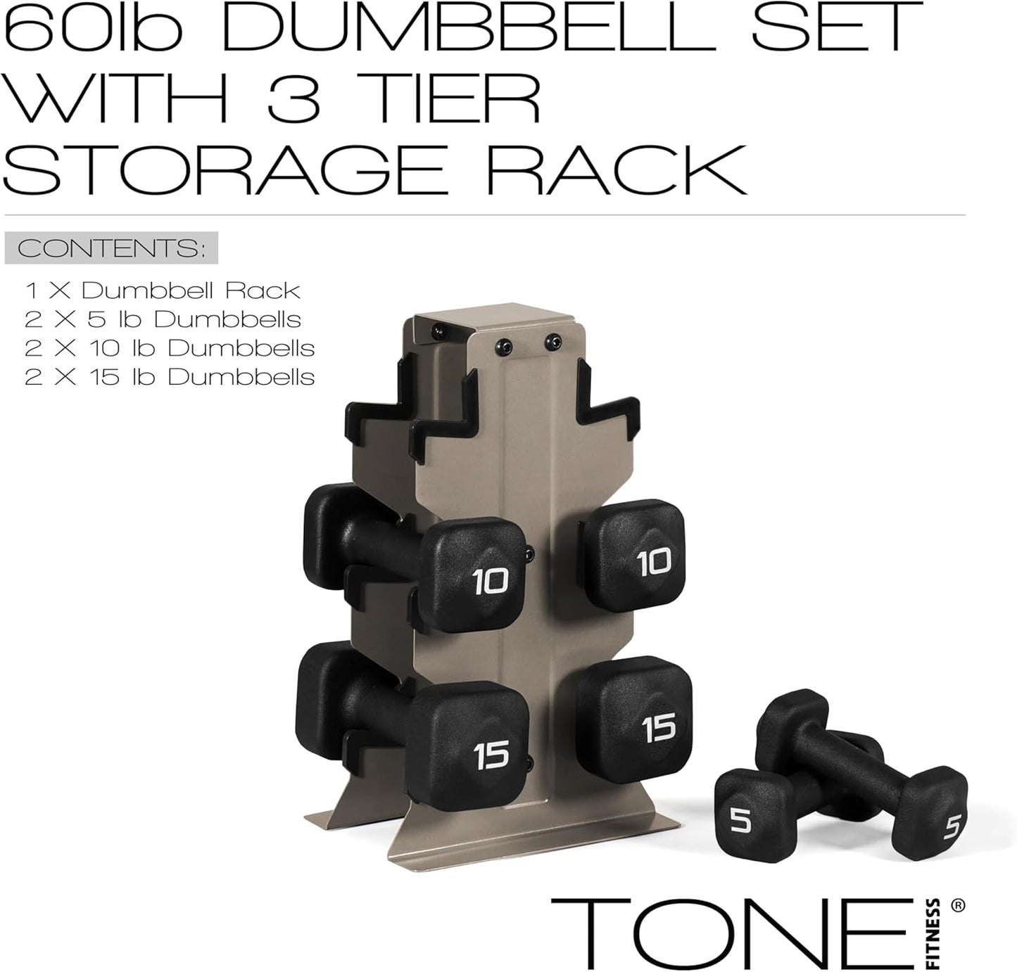 Neoprene Dumbbell Set with Storage Rack – Non-Slip, Anti-Roll Hand Weights for Home Gym Workouts | 20 lb, 32 lb, 50 lb, 60 lb & 100 lb Options