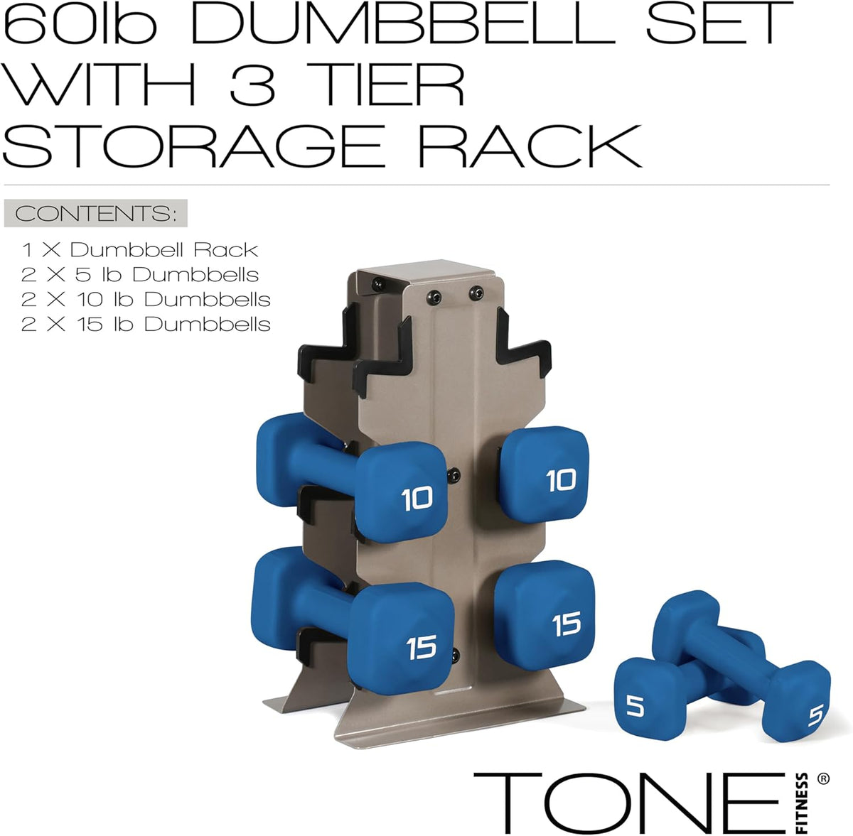 Neoprene Dumbbell Set with Storage Rack – Non-Slip, Anti-Roll Hand Weights for Home Gym Workouts | 20 lb, 32 lb, 50 lb, 60 lb & 100 lb Options
