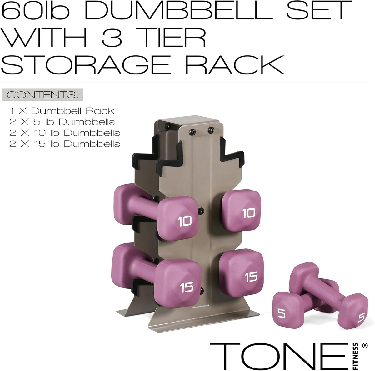 Neoprene Dumbbell Set with Storage Rack – Non-Slip, Anti-Roll Hand Weights for Home Gym Workouts | 20 lb, 32 lb, 50 lb, 60 lb & 100 lb Options
