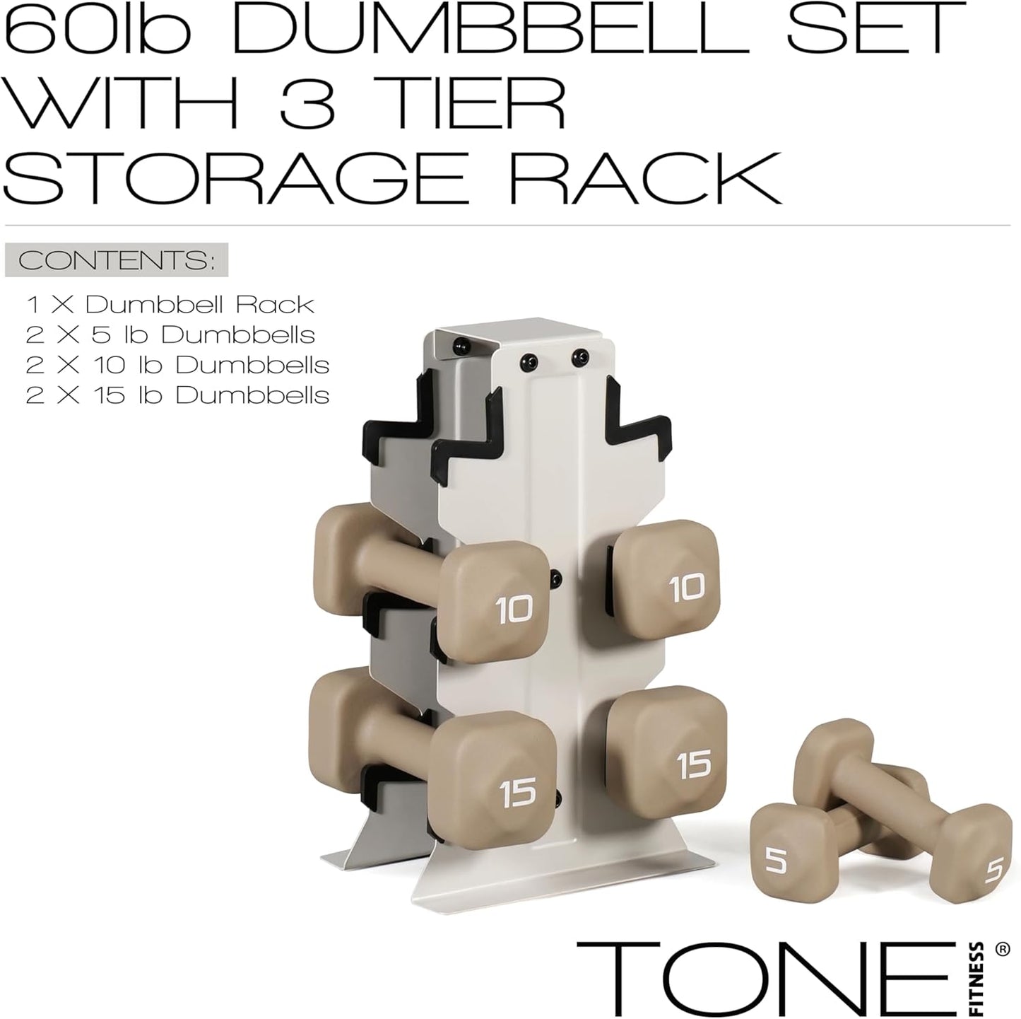 Neoprene Dumbbell Set with Storage Rack – Non-Slip, Anti-Roll Hand Weights for Home Gym Workouts | 20 lb, 32 lb, 50 lb, 60 lb & 100 lb Options