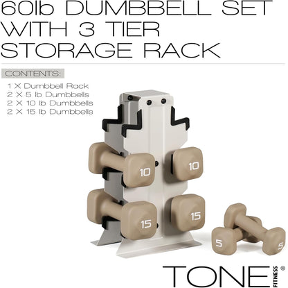 Neoprene Dumbbell Set with Storage Rack – Non-Slip, Anti-Roll Hand Weights for Home Gym Workouts | 20 lb, 32 lb, 50 lb, 60 lb & 100 lb Options