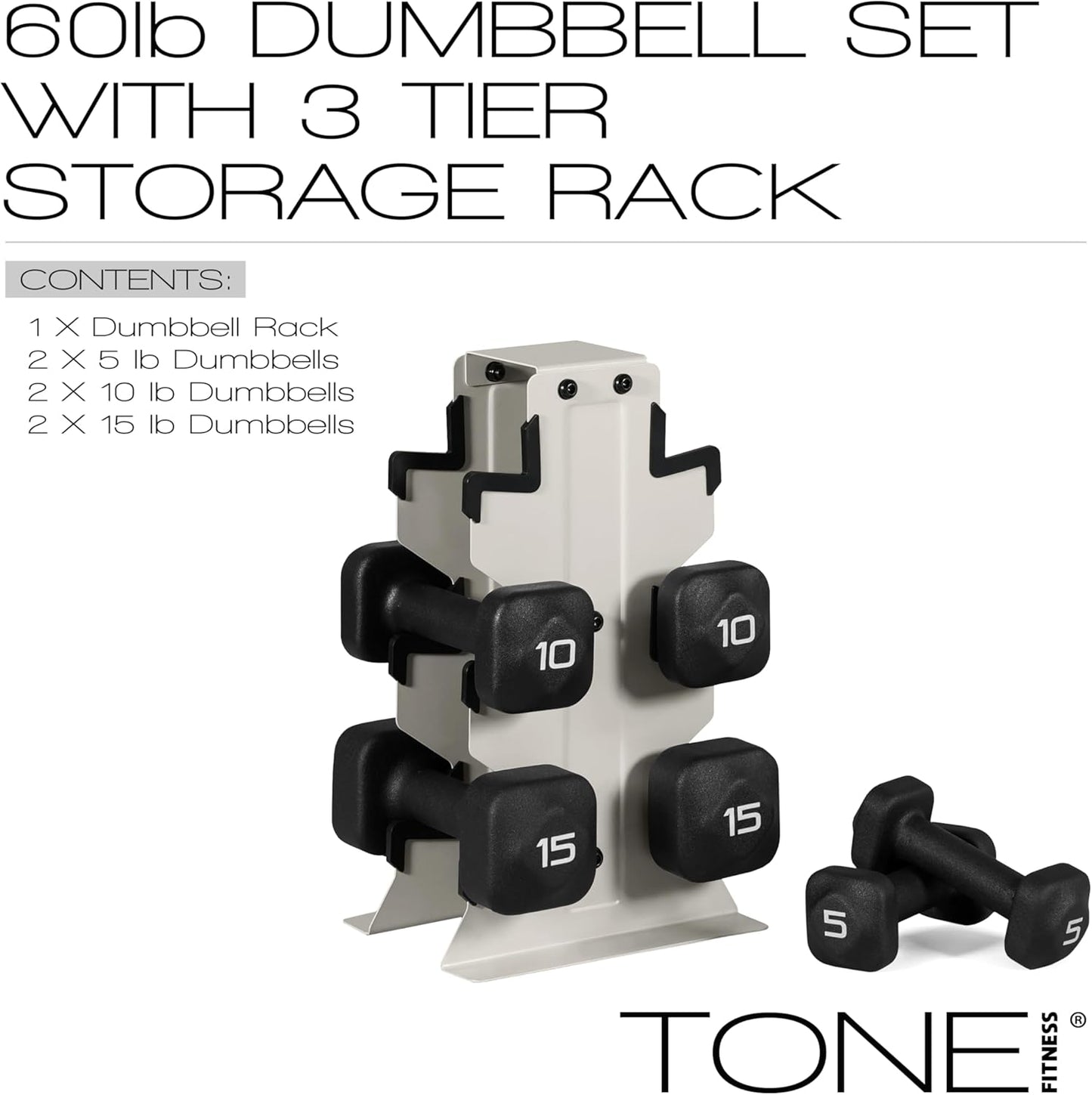 Neoprene Dumbbell Set with Storage Rack – Non-Slip, Anti-Roll Hand Weights for Home Gym Workouts | 20 lb, 32 lb, 50 lb, 60 lb & 100 lb Options