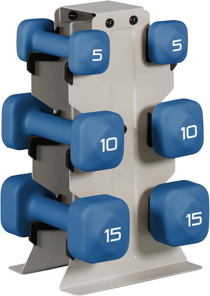 Neoprene Dumbbell Set with Storage Rack – Non-Slip, Anti-Roll Hand Weights for Home Gym Workouts | 20 lb, 32 lb, 50 lb, 60 lb & 100 lb Options